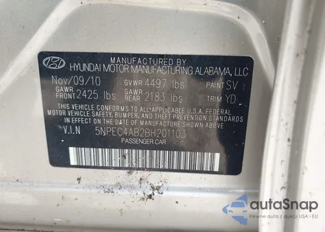2011 Hyundai Sonata Se/Limited from USA, damaged, VIN 5NPEC4AB2BH201103